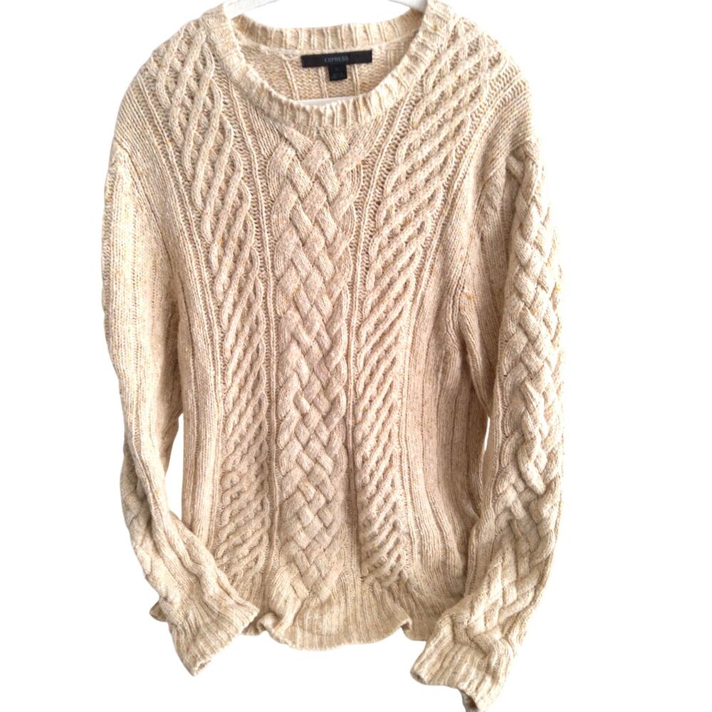 Vtg Express Womens Chunky cable knit sweater beige Sz XL preppy, academia, fall